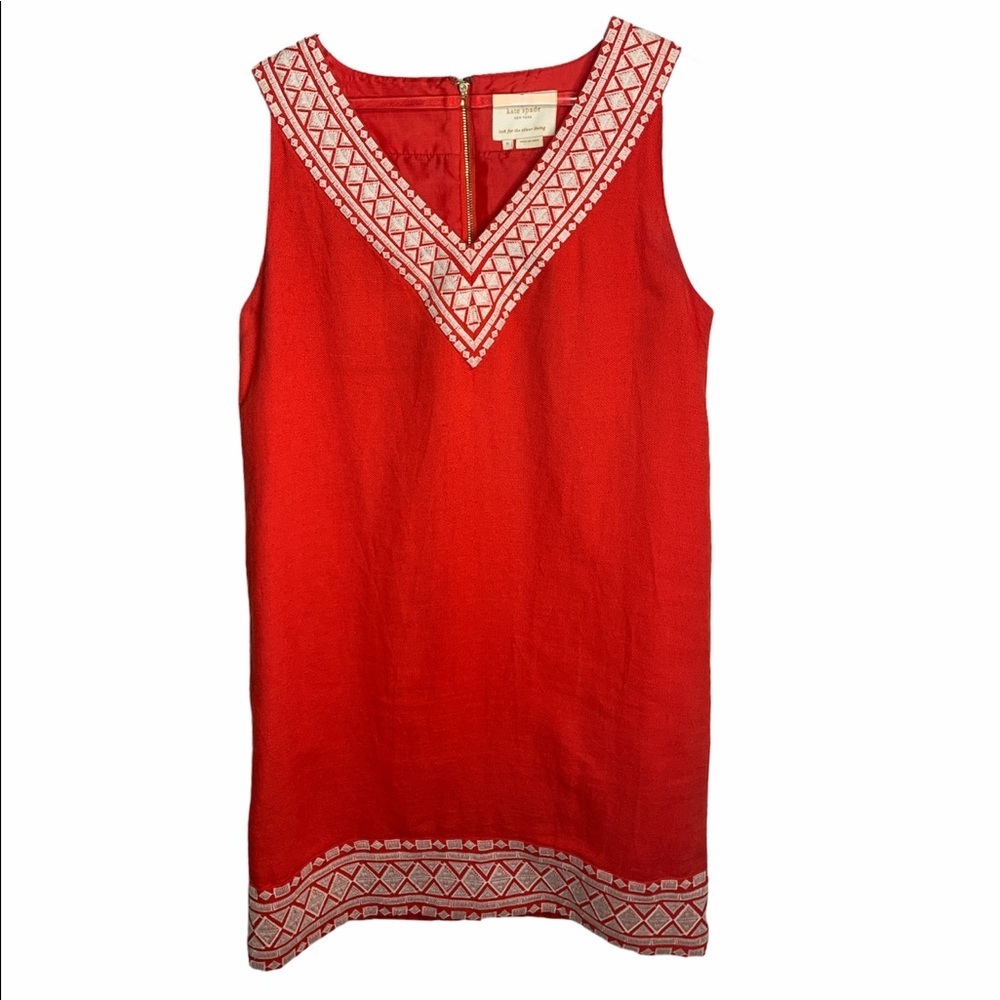 Kate Spade New York Coral Aztec Print V-Neck Dress
